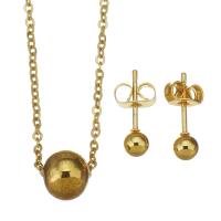Fashion Stainless Steel Jewelry Sets, Stud Earring & necklace, with brass bail, gold color plated, oval chain & for woman 1.5mm,4mm Approx 17 Inch 