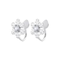 Brass Clip Earring, with Cubic Zirconia, Snowflake, fashion jewelry & for woman, white, 9mmx10.5mm 