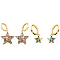 Brass Lever Back Earring, Star, gold color plated & for woman & with rhinestone, metallic color plated  