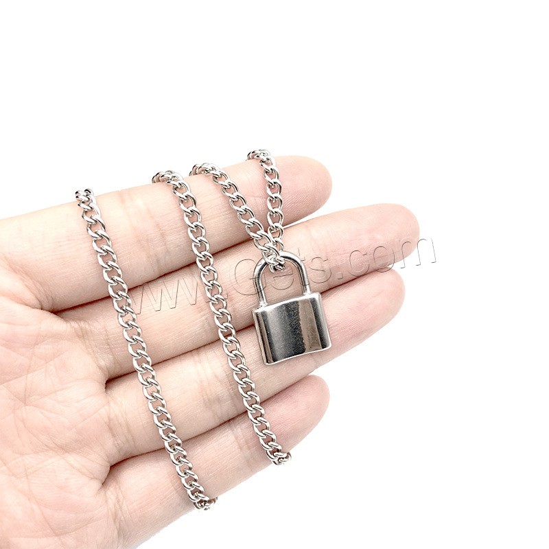 Stainless Steel Jewelry Necklace, with 1.97 inch extender chain, Lock, Unisex & different size for choice, original color, Sold By Strand