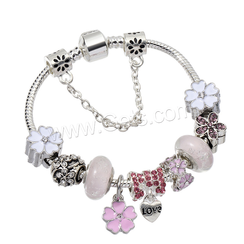 Zinc Alloy European Bracelets, with Lampwork, plated, different size for choice & different styles for choice & micro pave cubic zirconia & enamel, more colors for choice, Sold By Strand