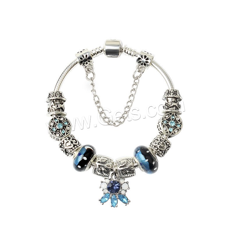 Zinc Alloy European Bracelets, with Lampwork, plated, different size for choice & different styles for choice & micro pave cubic zirconia, more colors for choice, Sold By Strand
