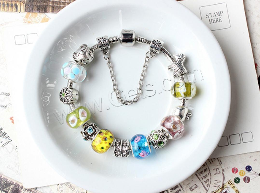 Zinc Alloy European Bracelets, with Lampwork, plated, different size for choice & different styles for choice & micro pave cubic zirconia & enamel, more colors for choice, Sold By Strand