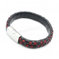 Titanium Steel Bracelet & Bangle, Stainless Steel, with PU Leather, Unisex & woven pattern, black and red 
