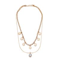Brass Sweater Chain Necklace, fashion jewelry & for woman & with cubic zirconia, golden, 51-80cm 