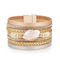 PU Leather Cord Bracelets, with Plastic Pearl, fashion jewelry & for woman 
