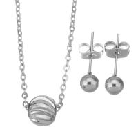 Fashion Stainless Steel Jewelry Sets, Brass, Stud Earring & necklace, silver color plated, oval chain & for woman 1.5mm,5mm Approx 17 Inch 