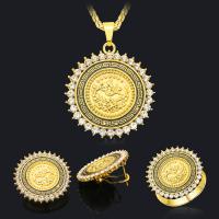 Fashion Zinc Alloy Jewelry Sets, finger ring & earring & necklace, three pieces & fashion jewelry & for woman, gold, 75cm 