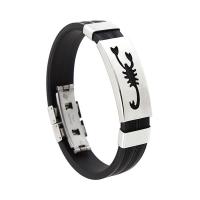 Silicone Stainless Steel Bracelets, 316 Stainless Steel, with Silicone, plated, fashion jewelry & for man .27 Inch 