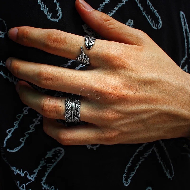 Титан Сталь палец кольцо, титан, Форма пера, Другое покрытие, панк-стиль & разный размер для выбора & Мужский, плакирование металлическим цветом, продается PC