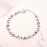 Brass Bracelets, with Amethyst, plated, fashion jewelry & for woman, purple, 17+3cm 