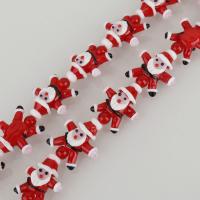 Kunstdruck Porzellan Perlen, Weihnachtsmann, rot, 24-25x22-26x10-11mm, Bohrung:ca. 2mm, Länge:ca. 14 ZollInch, ca. 15PCs/Strang, verkauft von Strang