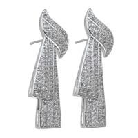 Cubic Zirconia Micro Pave Brass Earring, silver color plated, micro pave cubic zirconia & for woman 0.8mm 