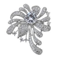 Cubic Zirconia Brooch, Brass, Flower, silver color plated, micro pave cubic zirconia & for woman Approx 1.5mm 
