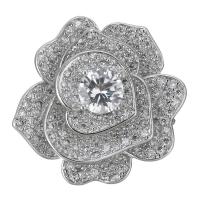 Cubic Zirconia Brooch, Brass, Flower, silver color plated, micro pave cubic zirconia & for woman Approx 1.5mm 