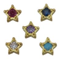 Brass Findings, Star, gold color plated, micro pave cubic zirconia 