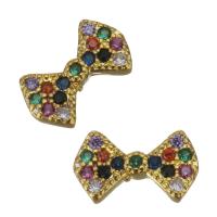 Brass Findings, Bowknot, gold color plated, micro pave cubic zirconia 