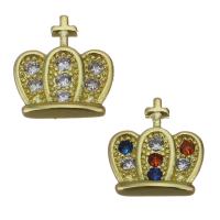 Brass Findings, Crown, gold color plated & micro pave cubic zirconia 