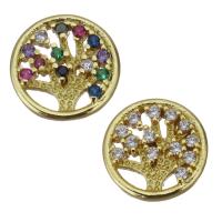Brass Findings, Flat Round, gold color plated & micro pave cubic zirconia & hollow 