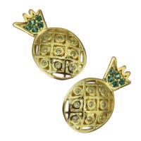 Brass Findings, Pineapple, gold color plated, micro pave cubic zirconia 