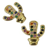 Brass Findings, Opuntia Stricta, gold color plated, micro pave cubic zirconia 