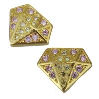 Brass Findings, Diamond Shape, gold color plated, micro pave cubic zirconia 