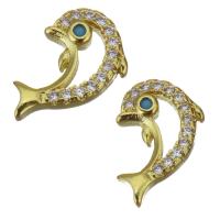 Brass Findings, Dolphin, gold color plated, micro pave cubic zirconia 