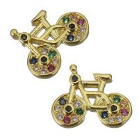 Brass Findings, Bike, gold color plated, micro pave cubic zirconia 