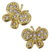 Brass Findings, Butterfly, gold color plated, micro pave cubic zirconia 