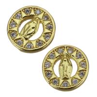 Brass Findings, Flat Round, gold color plated, micro pave cubic zirconia & hollow 