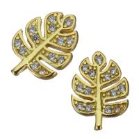 Brass Findings, Leaf, gold color plated, micro pave cubic zirconia 