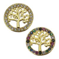 Brass Findings, Tree, gold color plated & micro pave cubic zirconia & hollow 