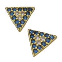 Brass Findings, Triangle, gold color plated, micro pave cubic zirconia 