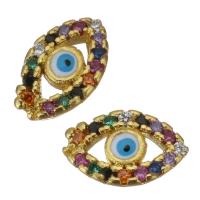 Brass Findings, Evil Eye, gold color plated, micro pave cubic zirconia 