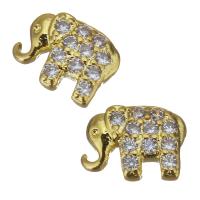 Brass Findings, Elephant, gold color plated, micro pave cubic zirconia 