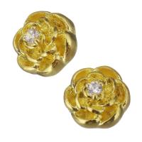 Brass Findings, Flower, gold color plated, with cubic zirconia 