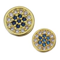 Brass Findings, Flat Round, gold color plated & micro pave cubic zirconia 