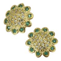 Brass Findings, Flower, gold color plated, micro pave cubic zirconia 