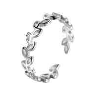 Стерлингового серебра кольцо, 925 пробы, Листок, покрытый платиной, регулируемый & Женский & отверстие, размер:6-7, продается PC
