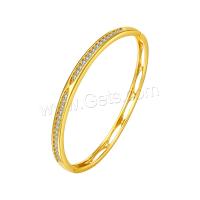 Cubic Zirconia Micro Pave Brass Bracelet, Copper Alloy, gold color plated, micro pave cubic zirconia & for woman & hollow, metallic color plated, 4.5mm,57mm 