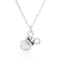 Cubic Zirconia Micro Pave Sterling Silver Necklace, 925 Sterling Silver, with 1.57lnch extender chain, Mouse, plated, oval chain & micro pave cubic zirconia & for woman & enamel Approx 16.1 Inch 