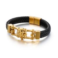 PU Leather Cord Bracelets, 316L Stainless Steel, with PU Leather, plated, dyed & for man 12mm Approx 8.3 Inch 