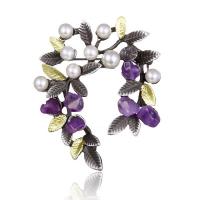 Bijoux broche en Zinc alliage , alliage de zinc, avec perle de plastique, Placage, bijoux de mode & pour femme, violet Vendu par PC
