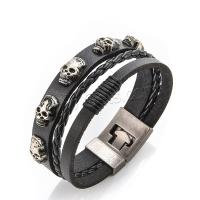 Cowhide Bracelets, Faux Leather, with 304 Stainless Steel, fashion jewelry & for man 