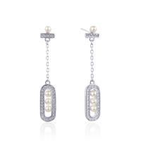 Cubic Zirconia Micro Pave Sterling Silver Earring, 925 Sterling Silver, with Shell Pearl, platinum plated, with plastic earnut & micro pave cubic zirconia & for woman & hollow 