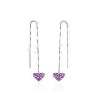 Sterling Silver Thread Through Earrings, 925 Sterling Silver, Heart, platinum plated, with plastic earnut & box chain & micro pave cubic zirconia & for woman 