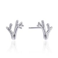 Sterling Silver Stud Earring, 925 Sterling Silver, Antlers, silver color plated, with plastic earnut & for woman 