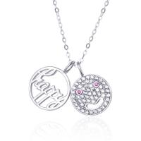 Cubic Zircon Micro Pave Sterling Silver Necklace, 925 Sterling Silver, with 1.96lnch extender chain, Smiling Face, platinum plated, oval chain & micro pave cubic zirconia & for woman & hollow  1.5mm Approx 16.1 Inch 