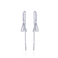 Sterling Silver Thread Through Earrings, 925 Sterling Silver, Triangle, silver color plated, with plastic earnut & micro pave cubic zirconia & for woman & hollow 
