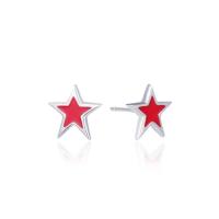 Sterling Silver Stud Earring, 925 Sterling Silver, Star, platinum plated, with plastic earnut & for woman & enamel 